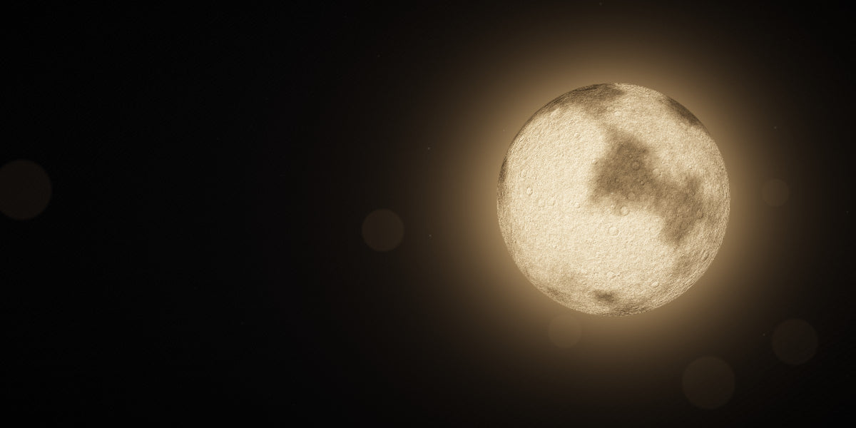 Glowing moon lamp in a dark room